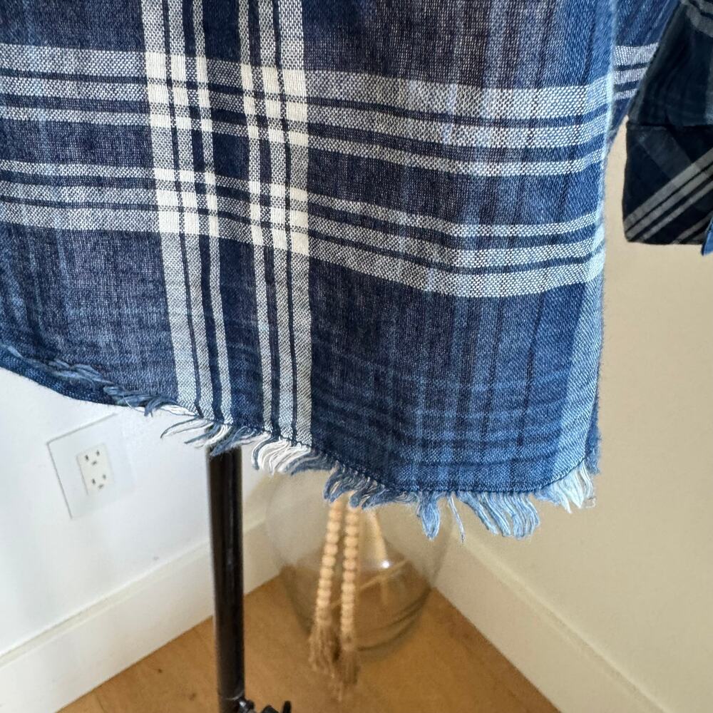 Bella Dahl Blue Western Plaid Frayed Hem Button-Down Top Size Small - Picture 7 of 10